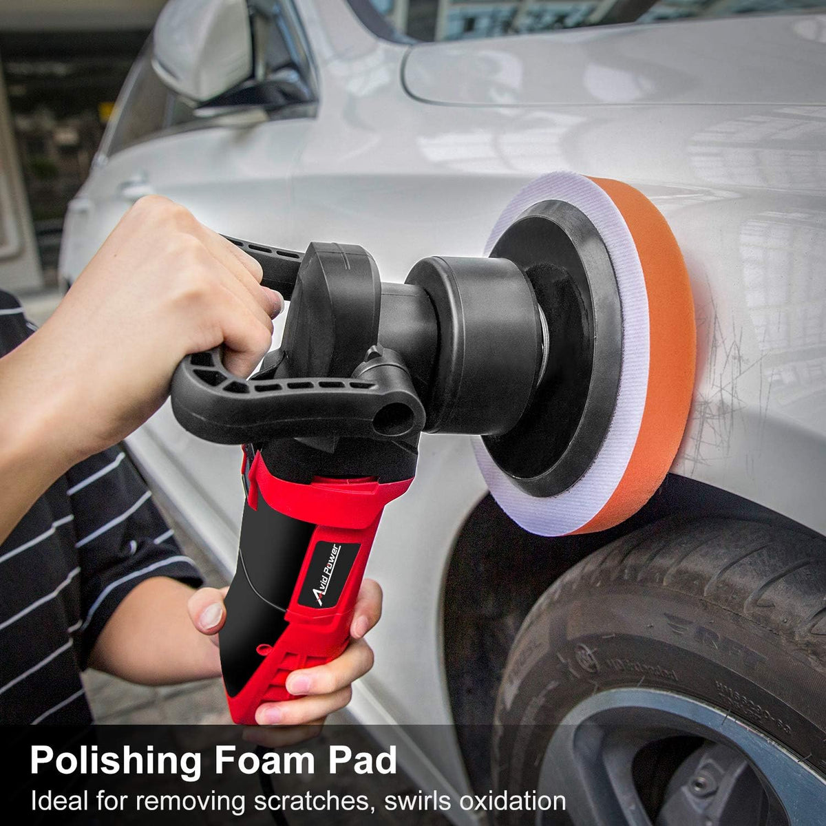 6-inch Dual Action Random Orbital Car Buffer Polisher with Variable Speed, 3 Foam Pads R828275