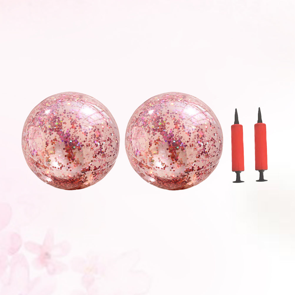 4 Pcs Glitter Ball and Pump Set Round Outdoor Indoor Pool Game Play Toy Golden Sequin Beach Ball Q489615