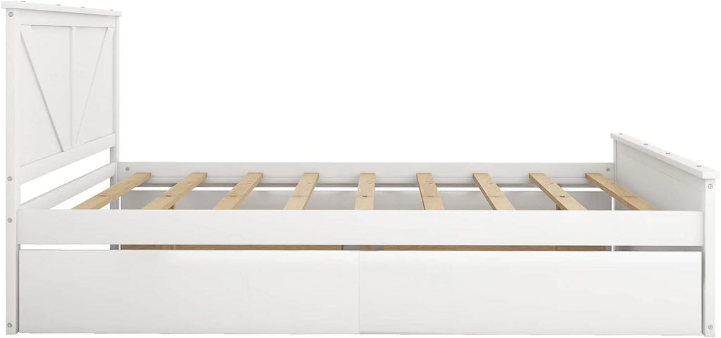 White Queen Size Platform Bed with 4 Drawers J94429