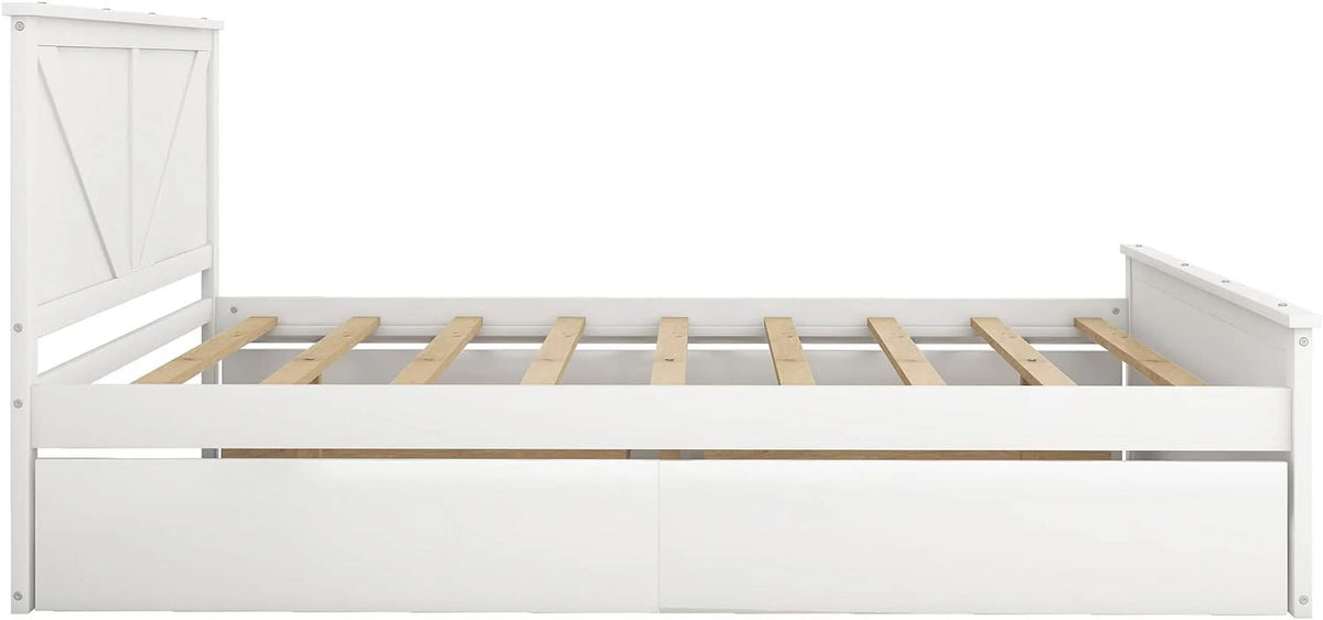 White Queen Size Platform Bed with 4 Drawers J94429