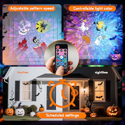 2-In-1 HD Moving Pattern Projector Lights with Remote Control, 12 Slides, 15 Colors, IP65 Waterproof P55728