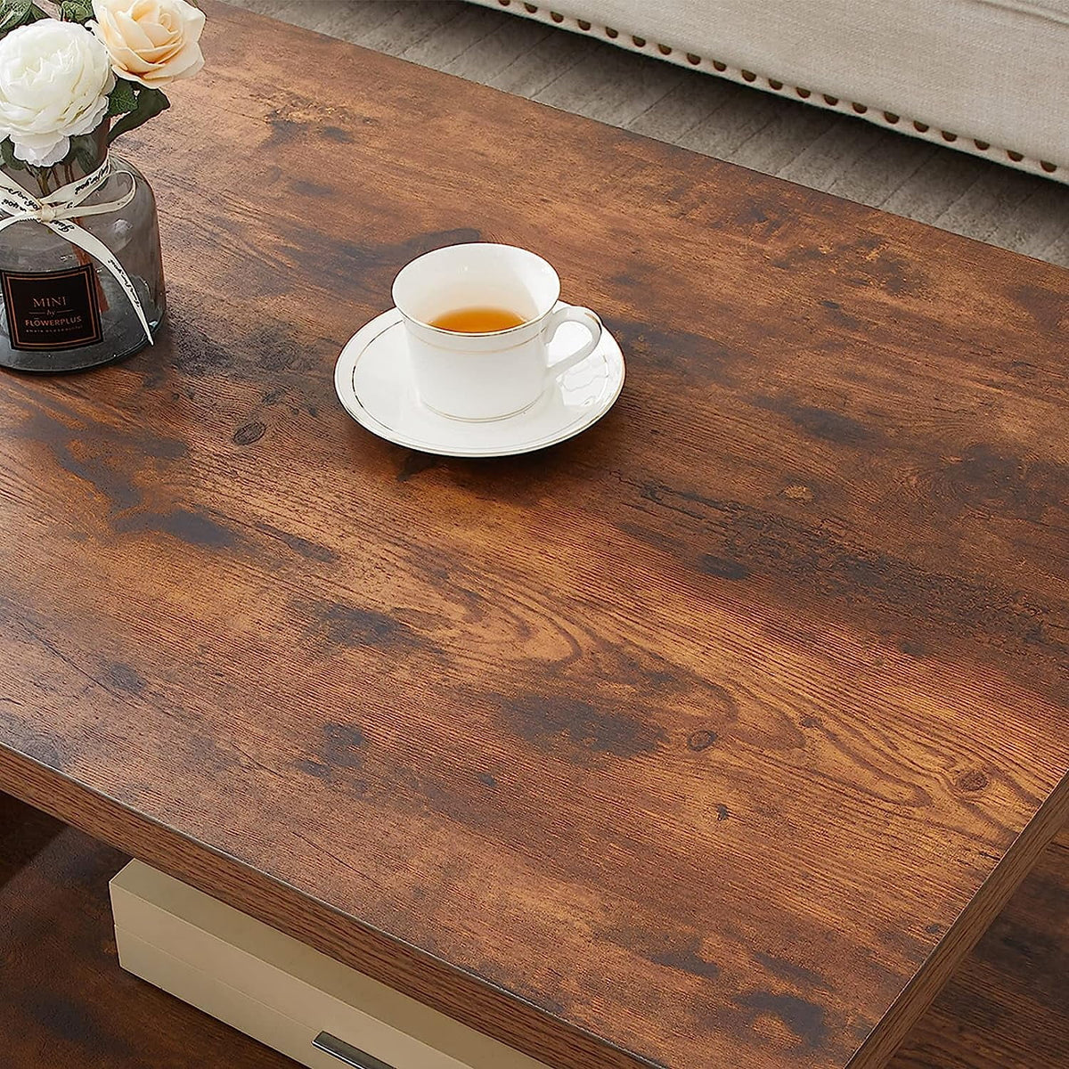 47 Inch Rustic Brown Wood Coffee Table with Storage Shelf R639775