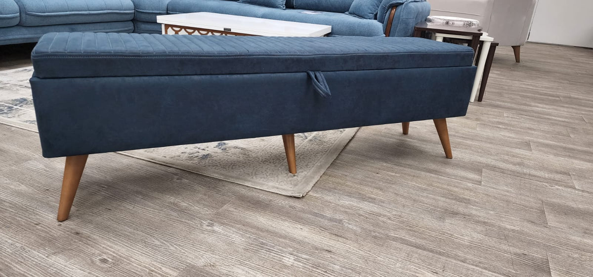 Navy Fabric Top Entryway Bench with Wood Legs V201436