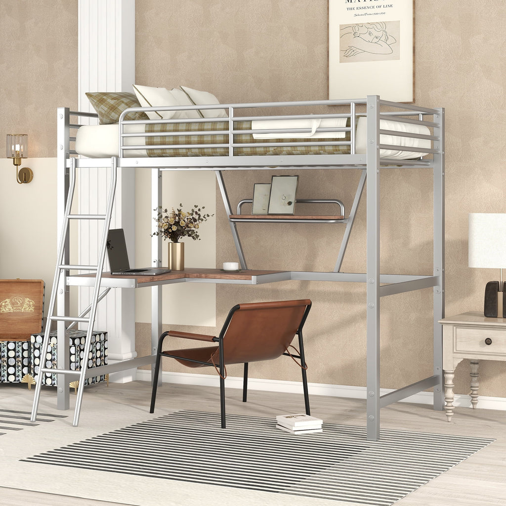 Metal Loft Bed with Desk and Shelf W251