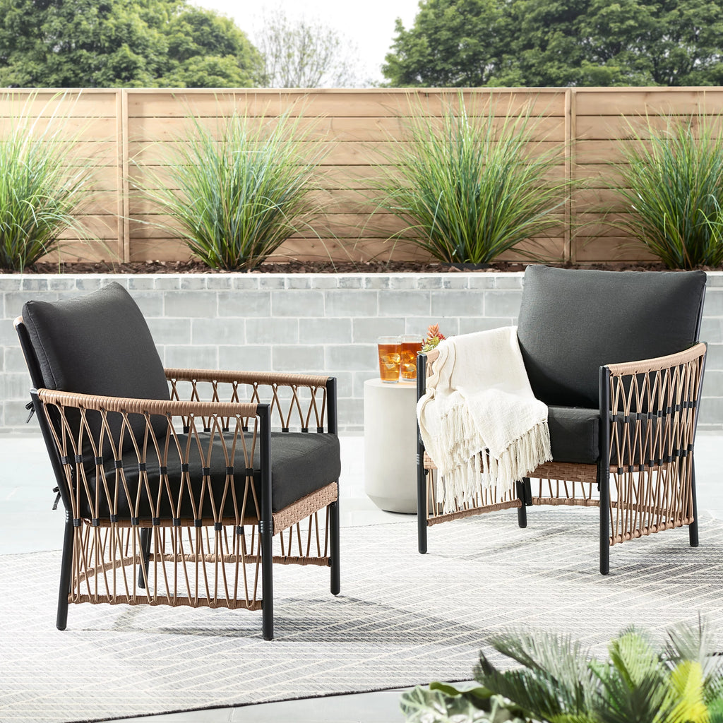 2-Pack White Outdoor Wicker Lounge Chair L8643