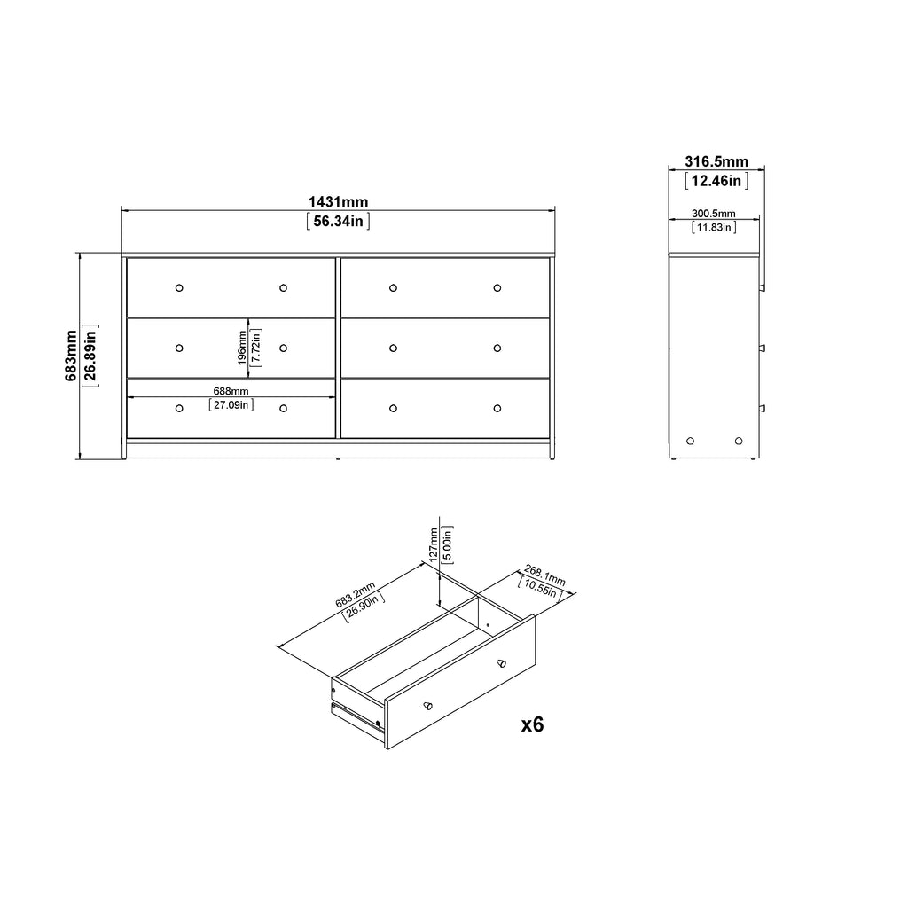 6 Drawer Double Dresser Y1671
