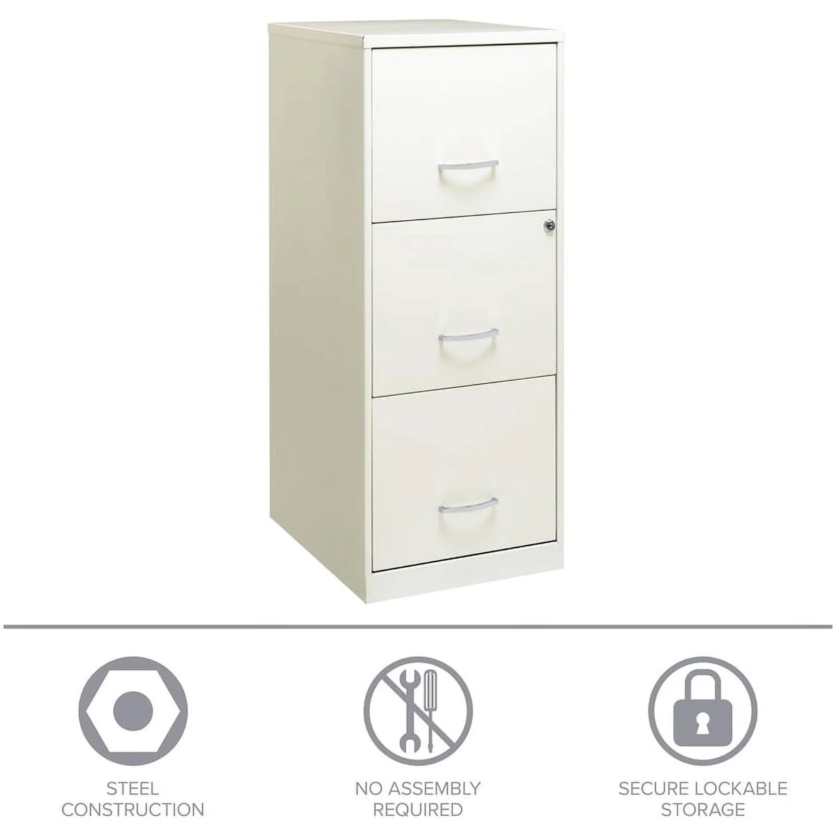 White 3 Drawer Metal File Cabinet with Lock T255