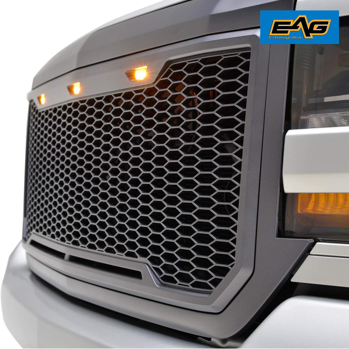 ABS Grille Front Hood Grill with Amber LED Lights Charcoal Gray W723467