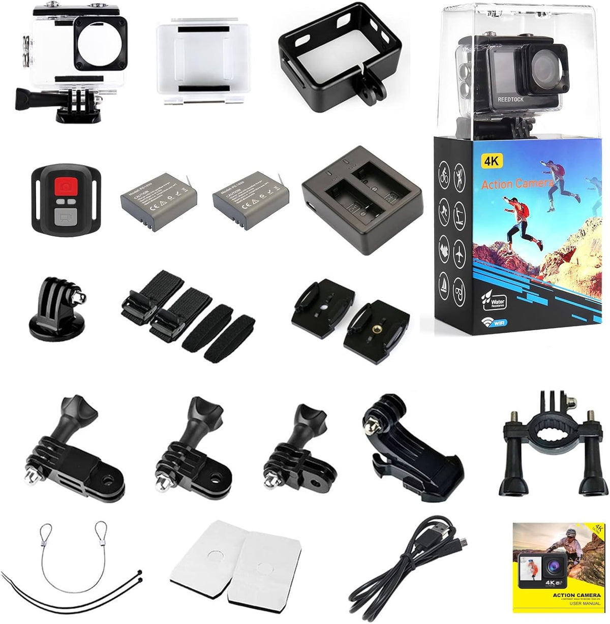 Action Camera 4K 24MP 2.0 Touch LCD Dual Screen Waterproof Sports Video Recorder 2 Batteries Accessories Kit Pack of 2 S55928