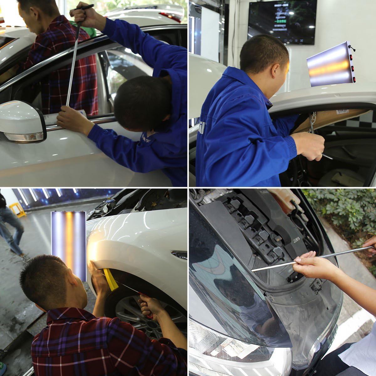 68 Pcs Auto Body Paintless Dent Removal Tools Kit LED Reflect Light Board Dent Lifter Bridge Puller Set H4174