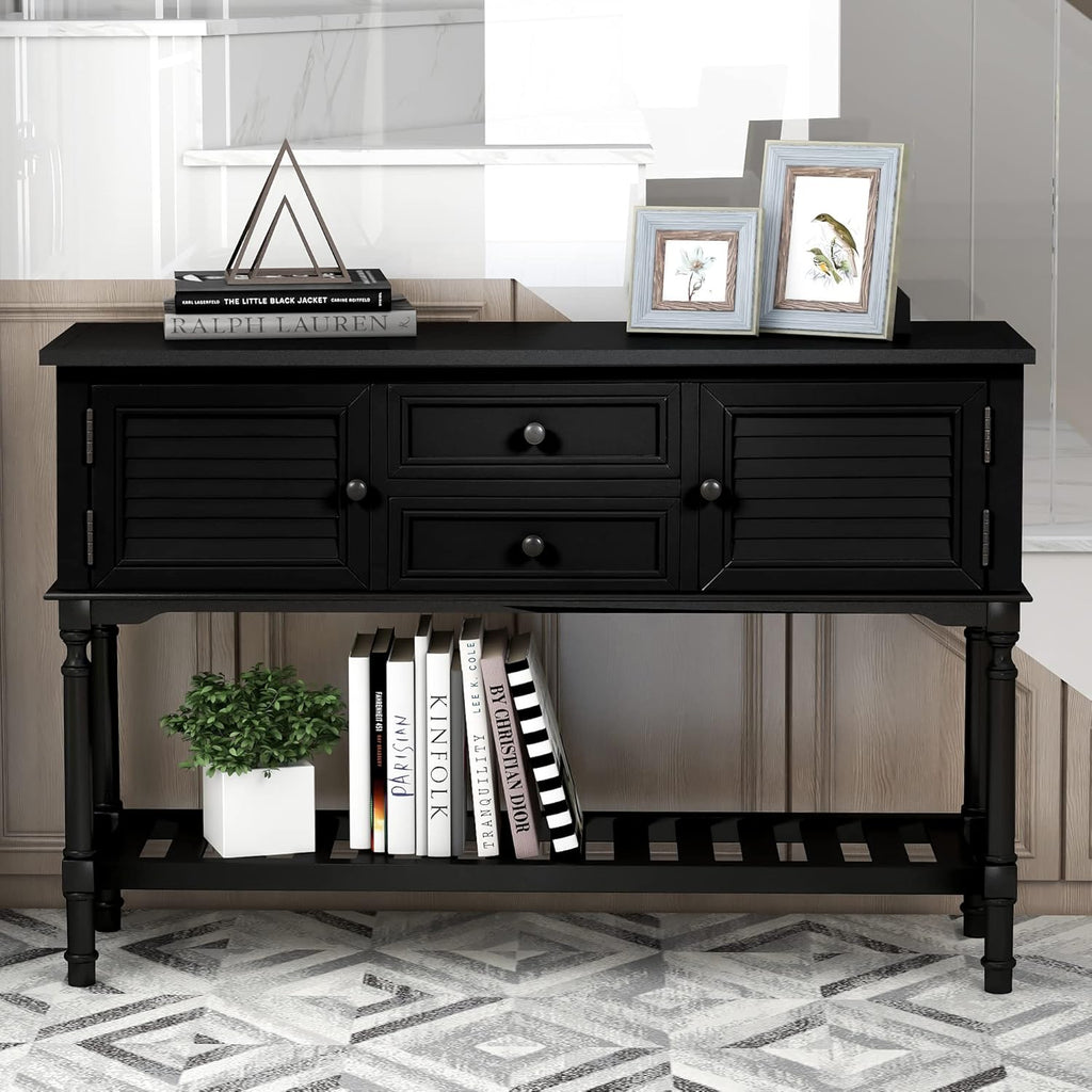 Navy Blue 6 Drawers Console Table with Cabinet and Shelf I7421