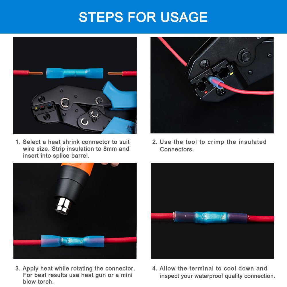 200PCS Insulated Waterproof Wire Connector Crimp Butt Splice Terminal Kit (3 Colors / 3 Sizes) Pack of 2 Y100562
