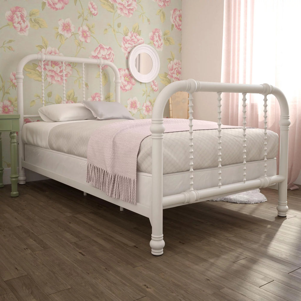 White Twin Metal Bed Frame with Headboard Z9982