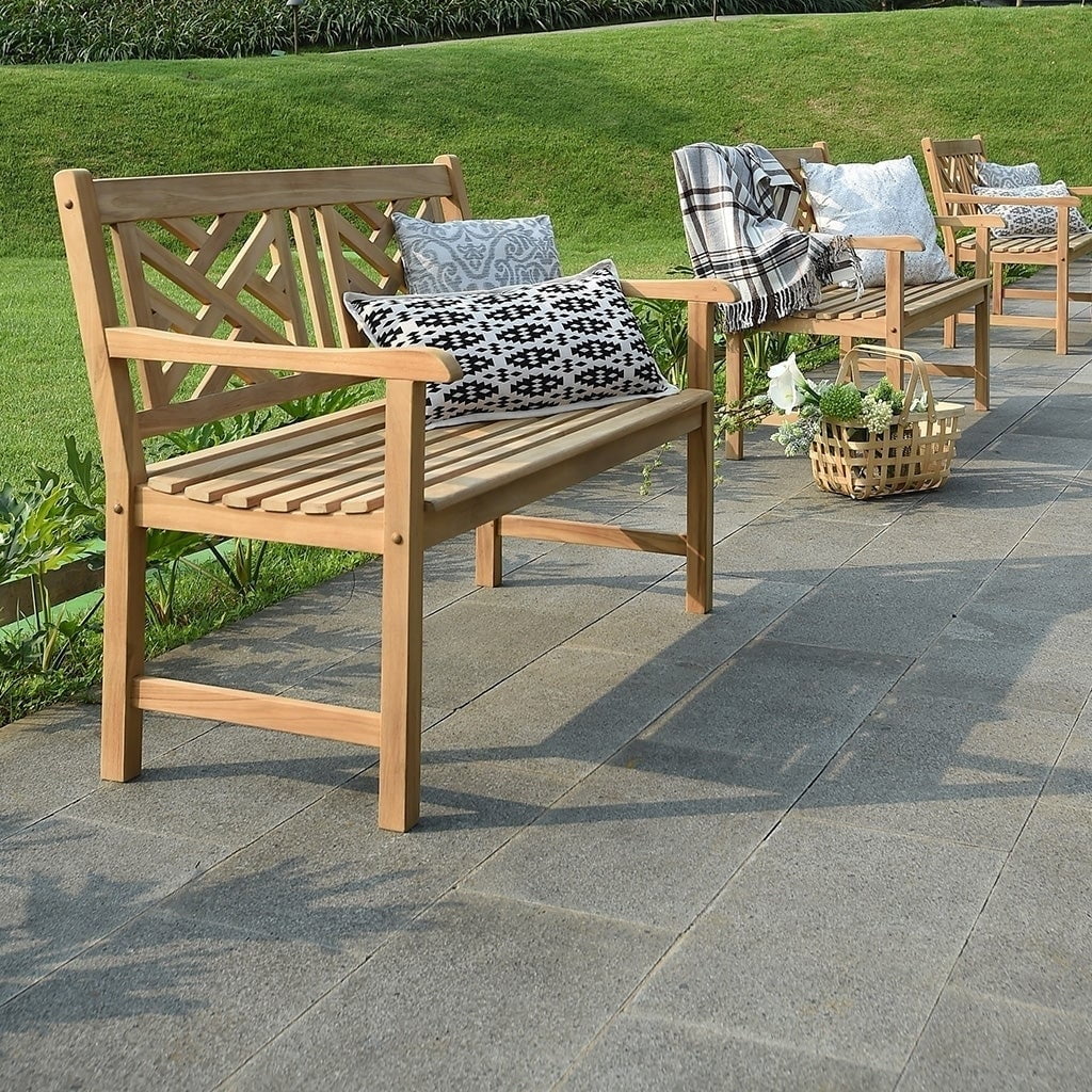 Natural Teak Wood Patio Bench R370325
