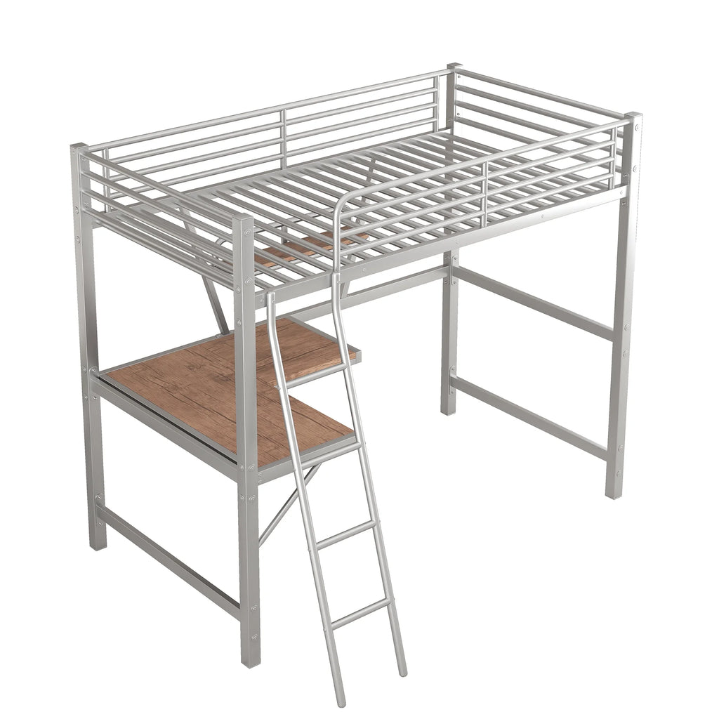 Metal Loft Bed with Desk and Shelf W251