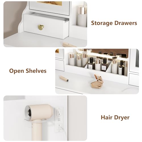 White Vanity Desk with Lighted Mirror and 5 Drawers N1861