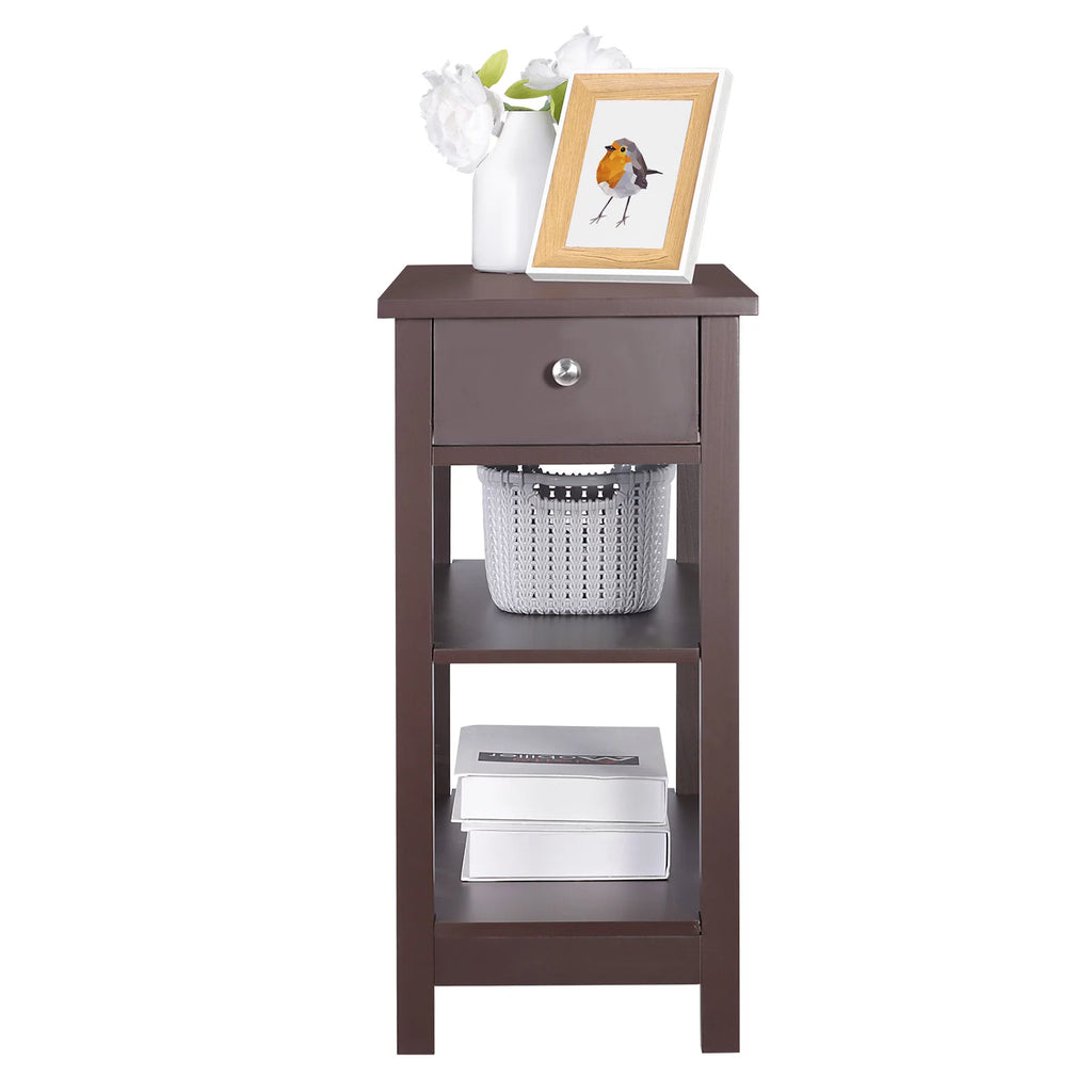 2 Pack 3-Tier Narrow MDF End Table with Drawer & Storage Shelf G614938