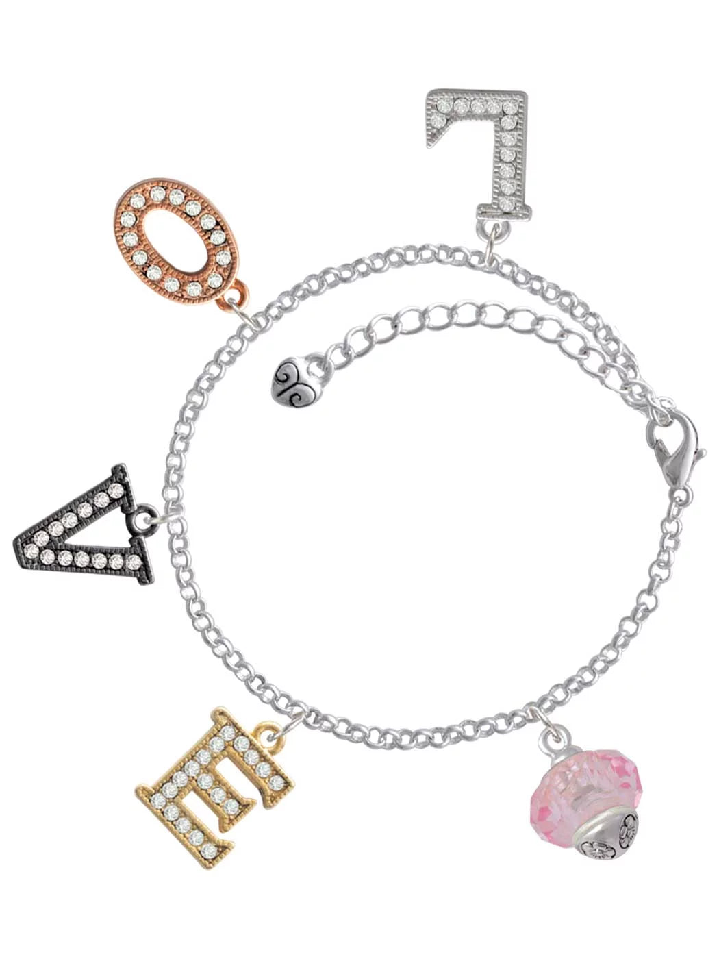 Pink Faceted Glass Multi-Colored Crystal Charm Bracelet X717