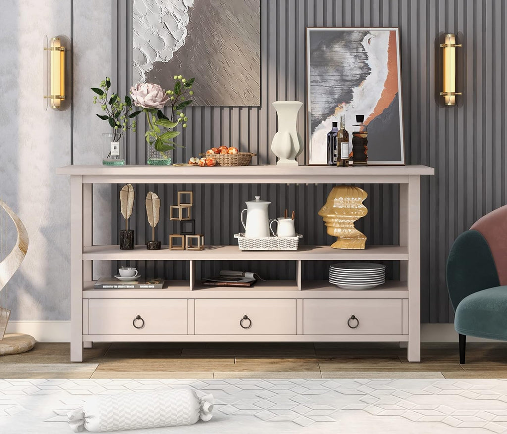 Light Green 6 Drawers Sideboard Console Table with Cabinet and Bottom Shelf A120