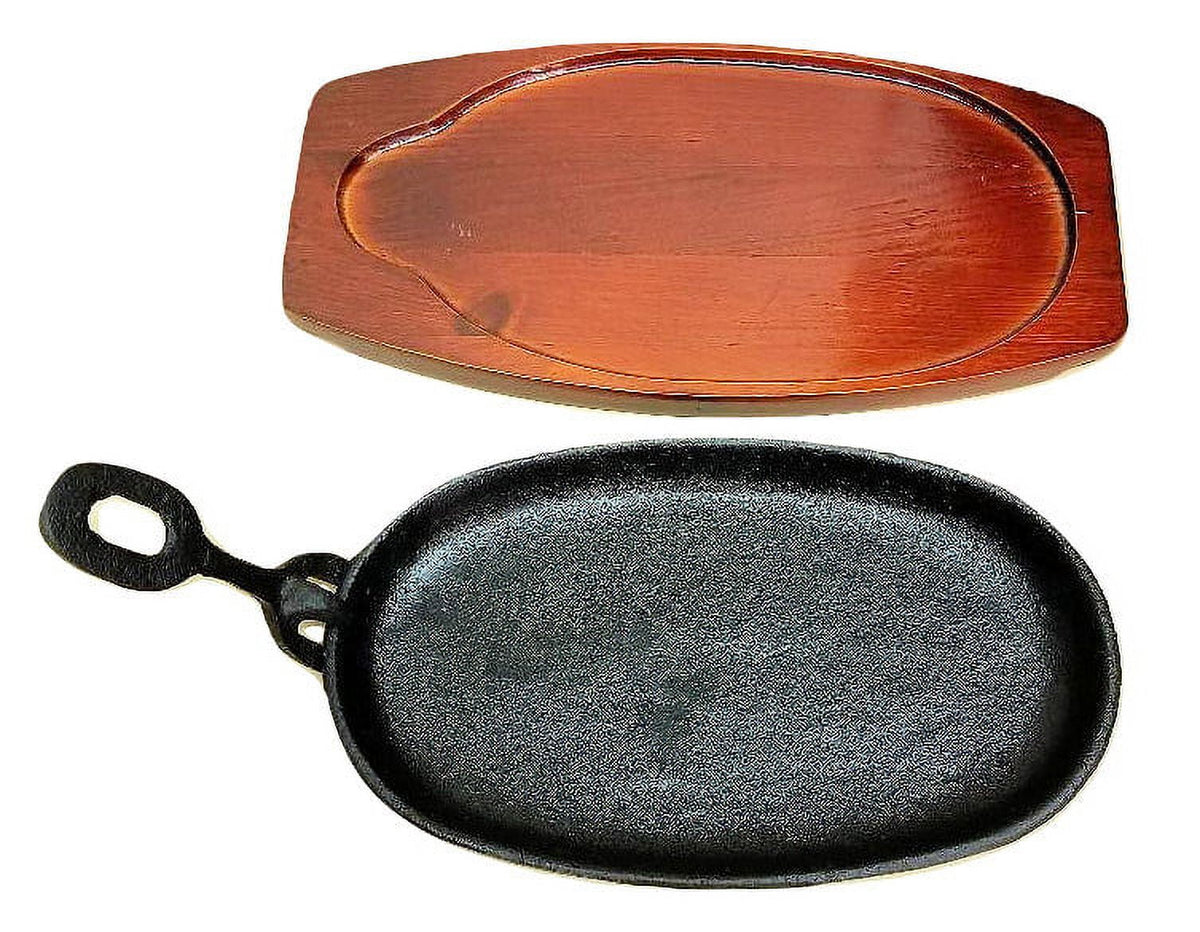 Cast Iron Steak and Fajita Platter with Wooden Holder V7389