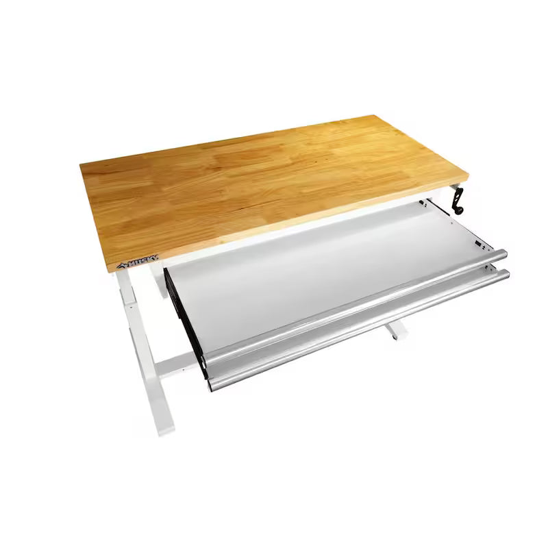 White Adjustable Height Worktable with 2 Drawers J6548