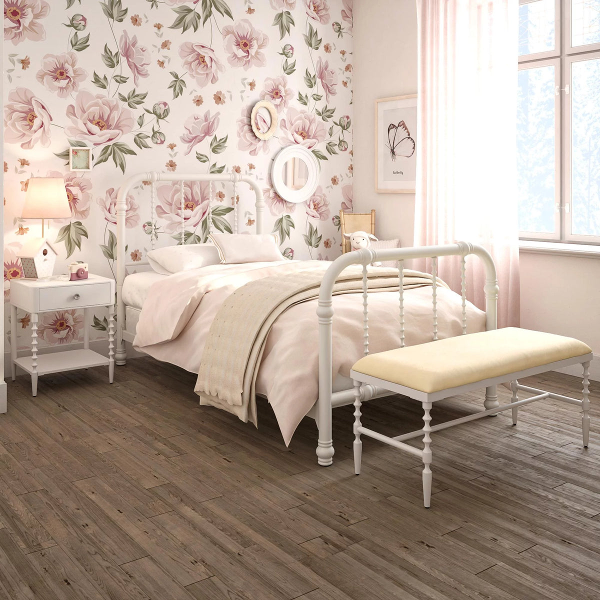 White Twin Metal Bed Frame with Headboard Z9982