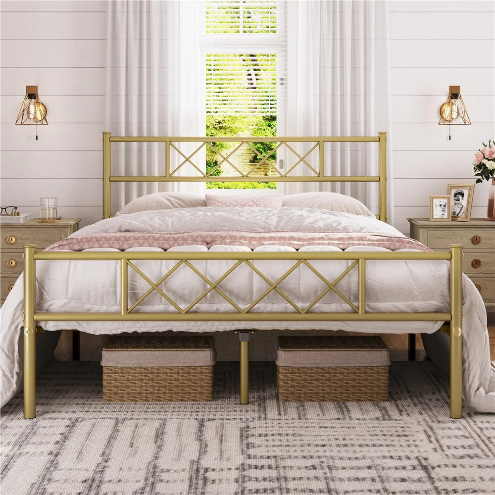 White Twin Metal Bed Frame with Headboard & Footboard O66954