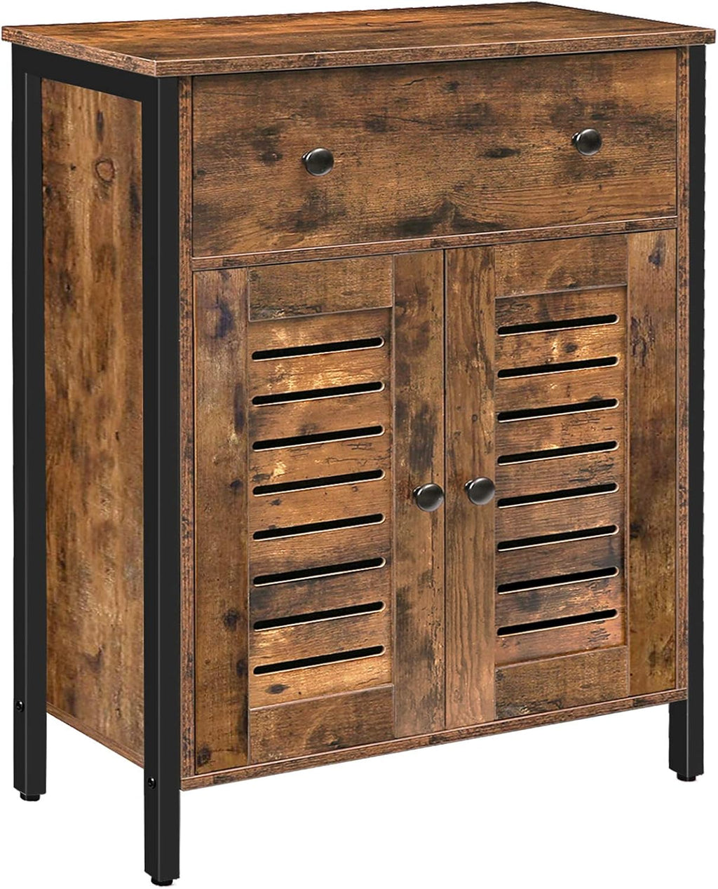 Rustic Brown Kitchen Sideboard Floor Storage Cabinet with Drawers and Height-Adjustable Shelves K7414