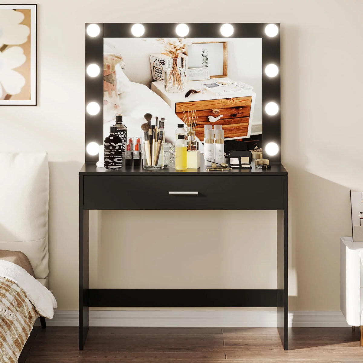 Black Makeup Vanity Table with Mirror Y41753