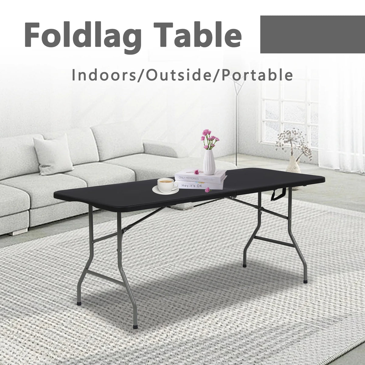 6ft Black Folding Plastic Table H221947