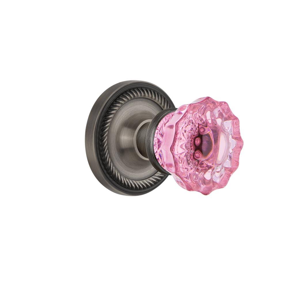 Antique Pewter Crystal Pink Glass Door Knob R1577