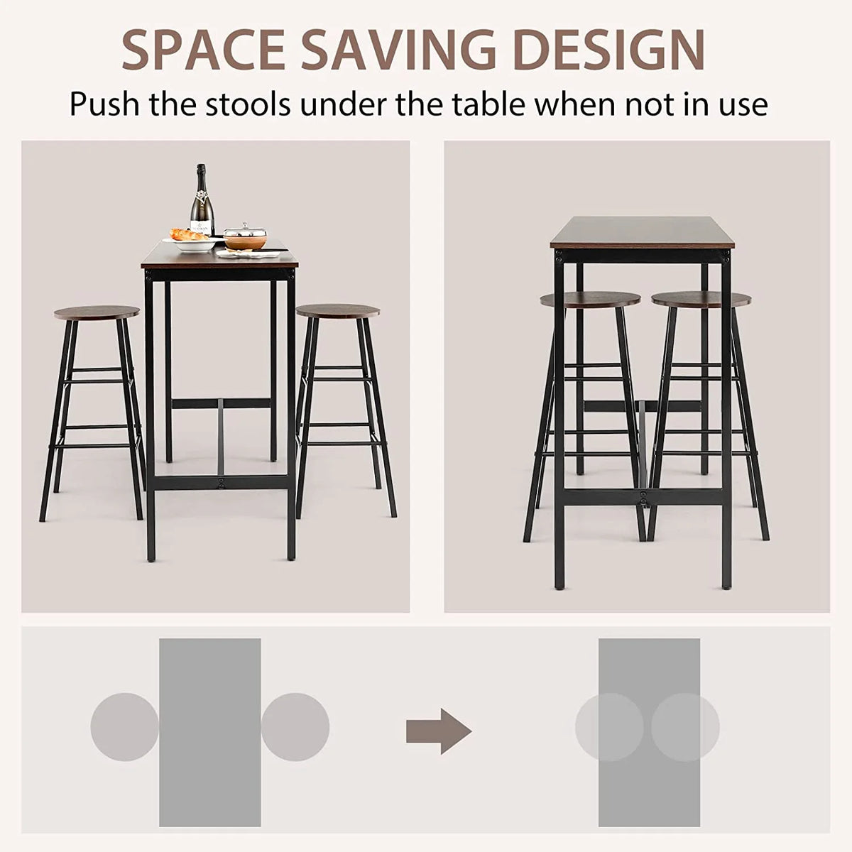 3-Piece Counter Height Table Set with 2 Round Stools Black F722474