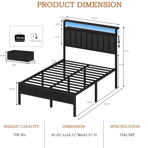 Grey Upholstered Twin Bed Frame with Charging Station and LED Lights W718