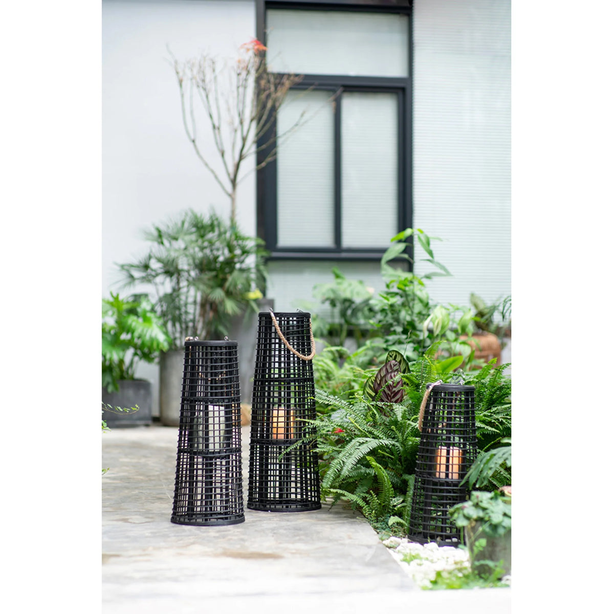 Black Tapered Candle Lantern with Handle O4593