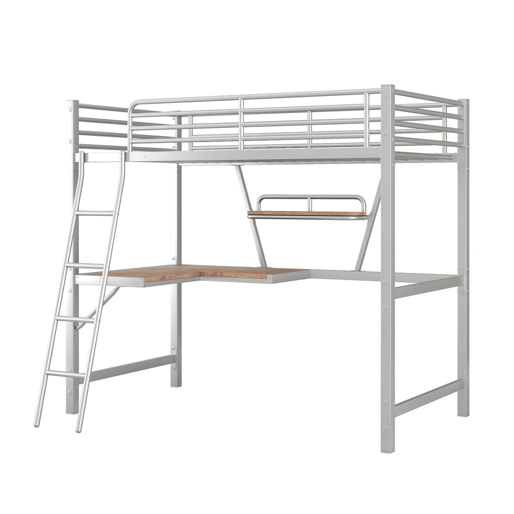 Metal Loft Bed with Desk and Shelf W251