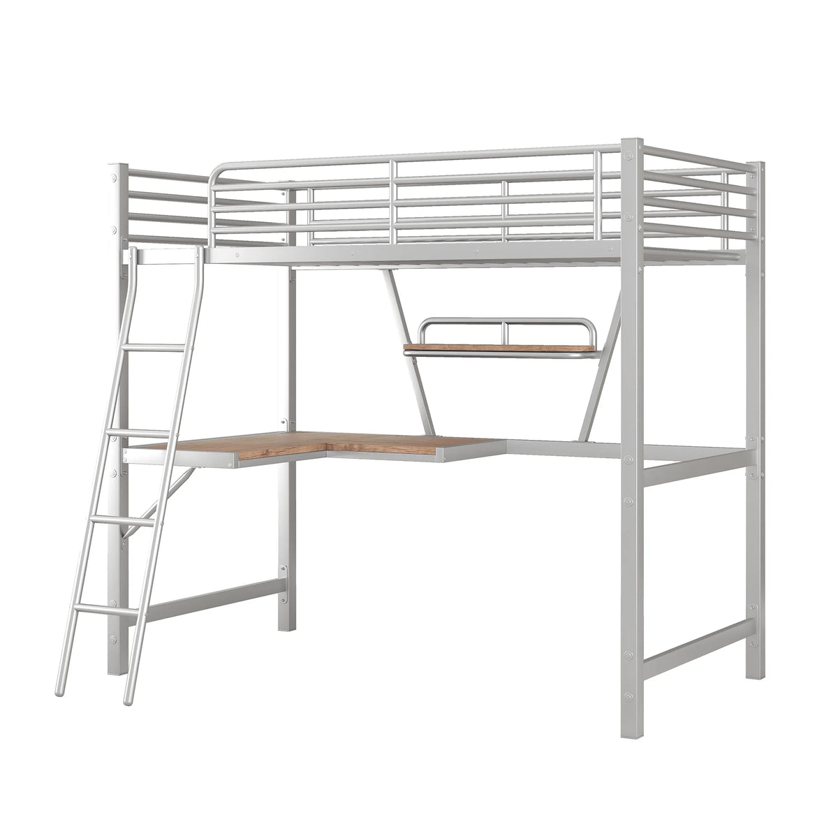 Metal Loft Bed with Desk and Shelf W251