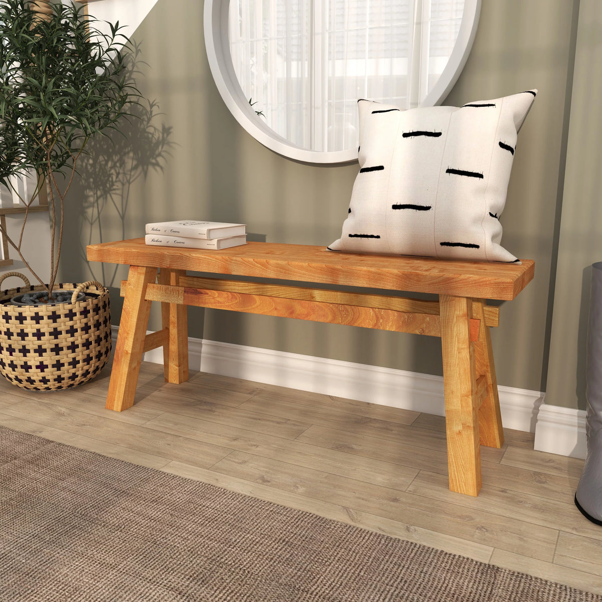 Wood Handmade Distressed Bench with High Trestle Legs X129248