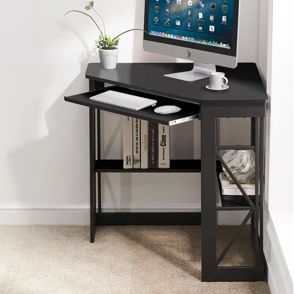 Black Corner Computer Desk & Chair Set Q9556
