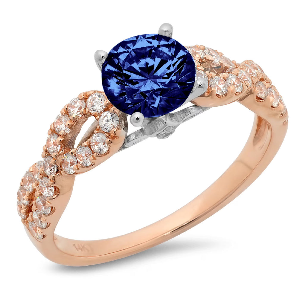1.36ct round cut blue simulated tanzanite 18k rose white gold engagement ring size 10.5 D969147