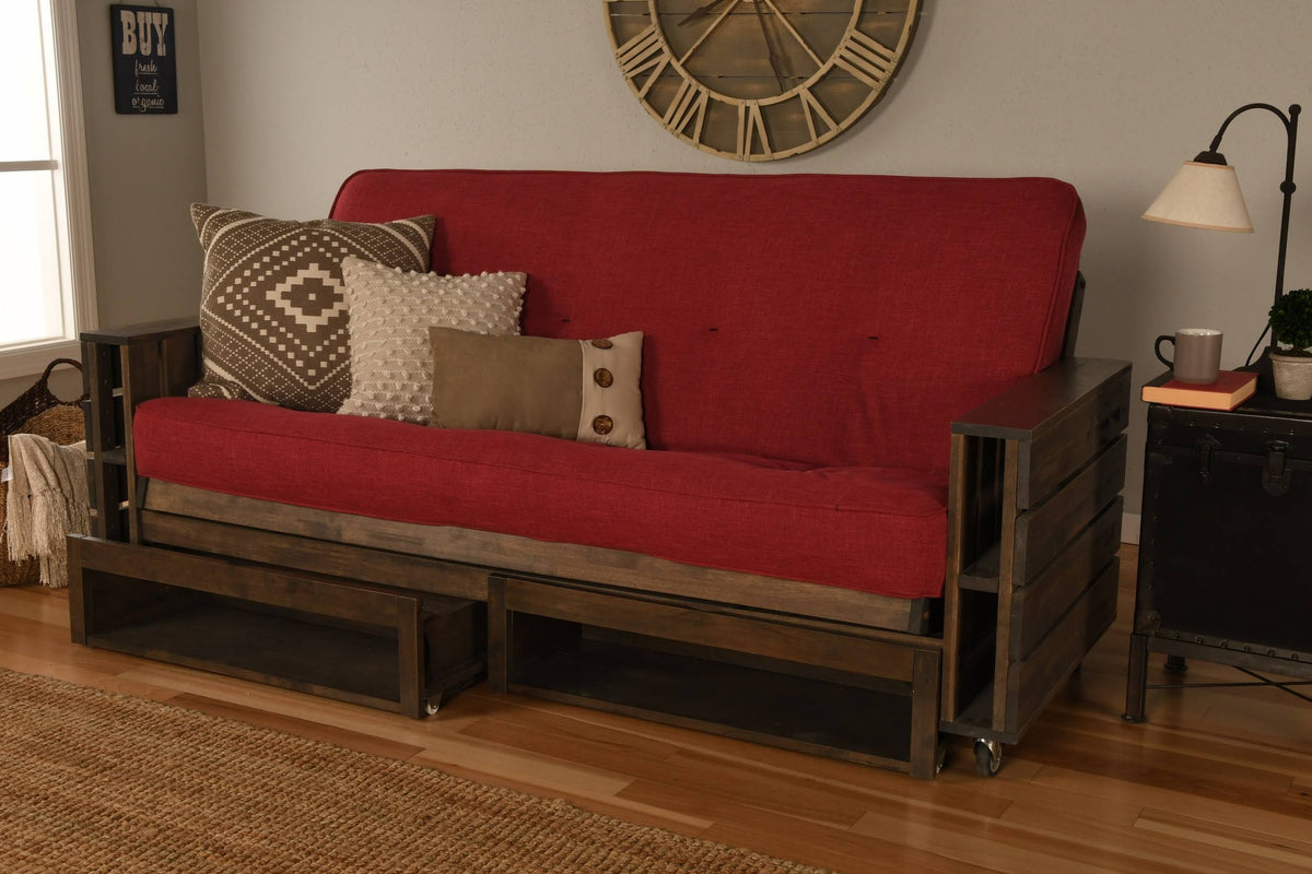 Rustic Walnut Futon Set with Drawers, Full, Linen R3795