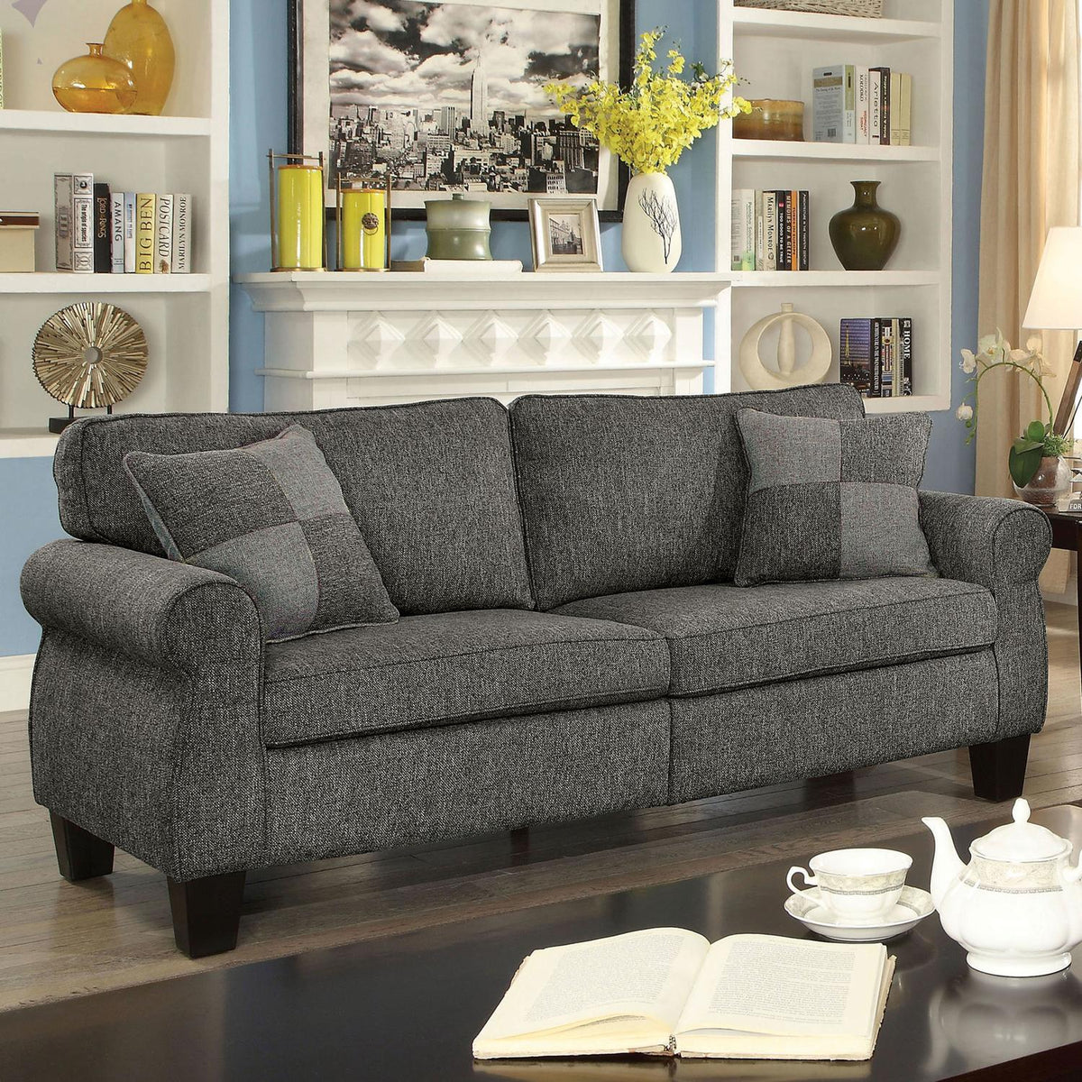 Dark Gray Linen-like Fabric Sofa and Loveseat Q787