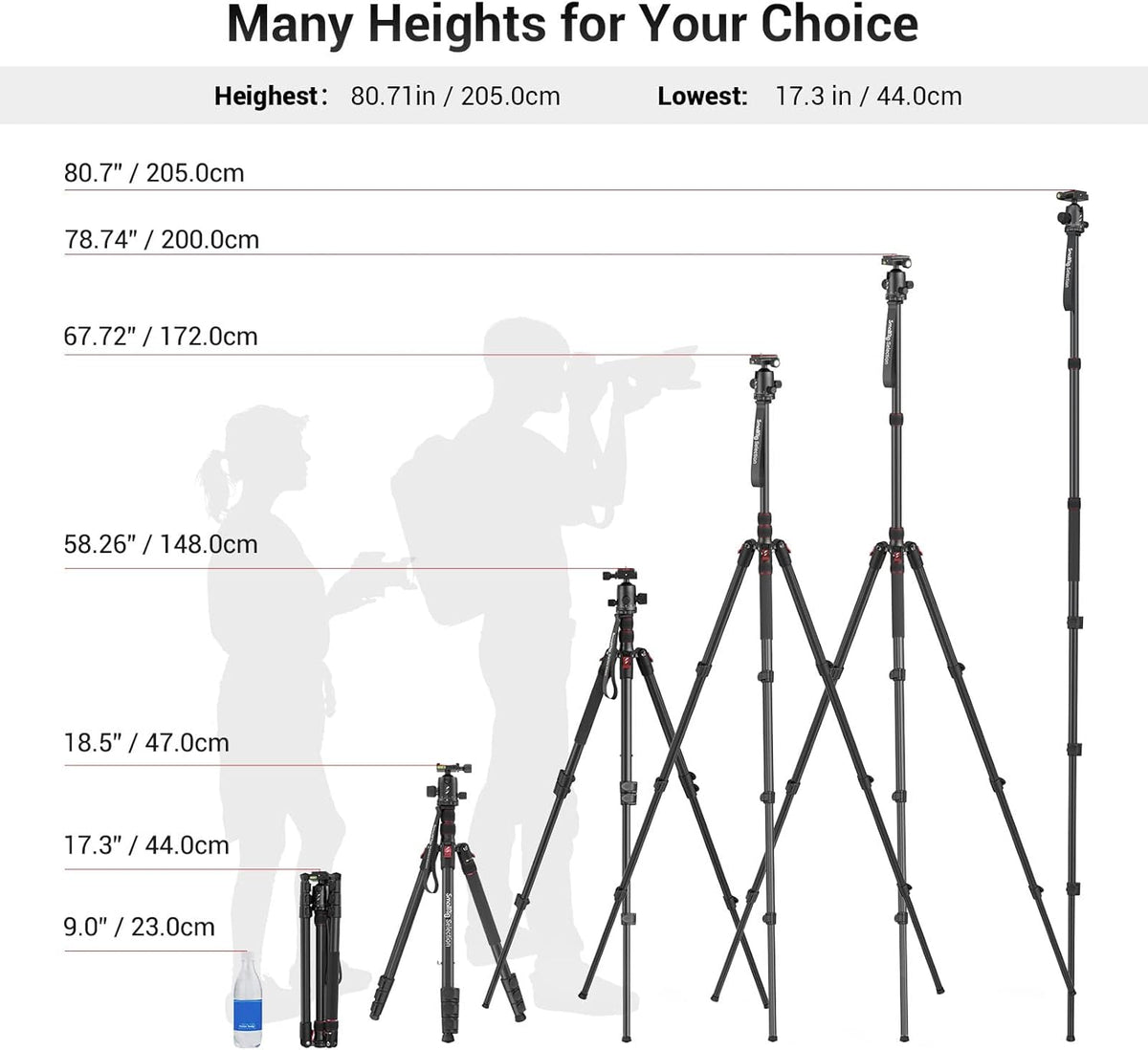Aluminum Camera Tripod Monopod, Foldable, 360 Degree Ball Head, Quick Release Plate, Max. Payload 33lb, Pack of 2 G938