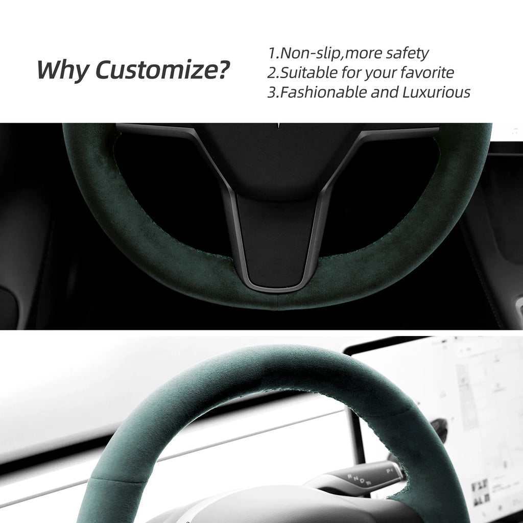 Green Alcantara Car Steering Wheel Cover N320