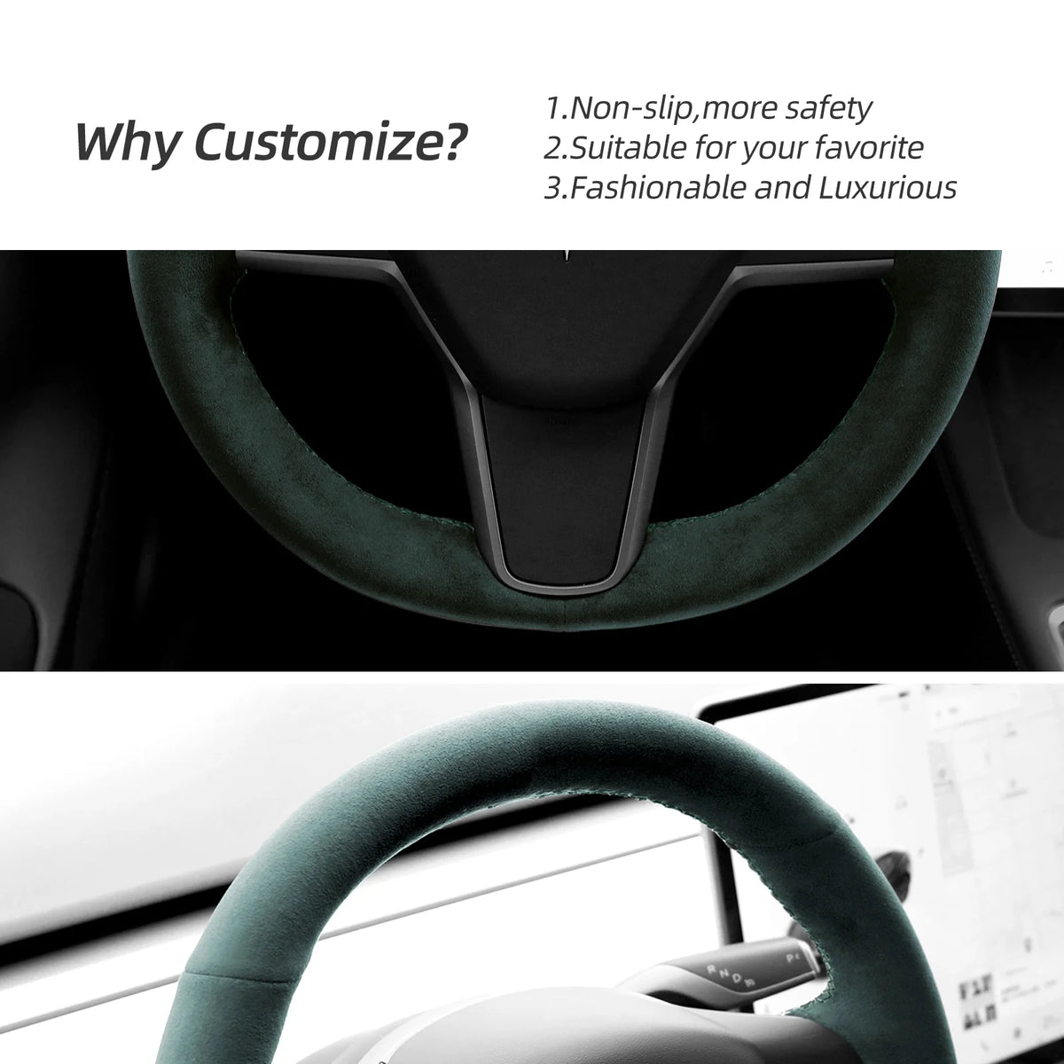 Green Alcantara Car Steering Wheel Cover N320