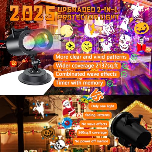 2-In-1 HD Moving Pattern Projector Lights with Remote Control, 12 Slides, 15 Colors, IP65 Waterproof P55728