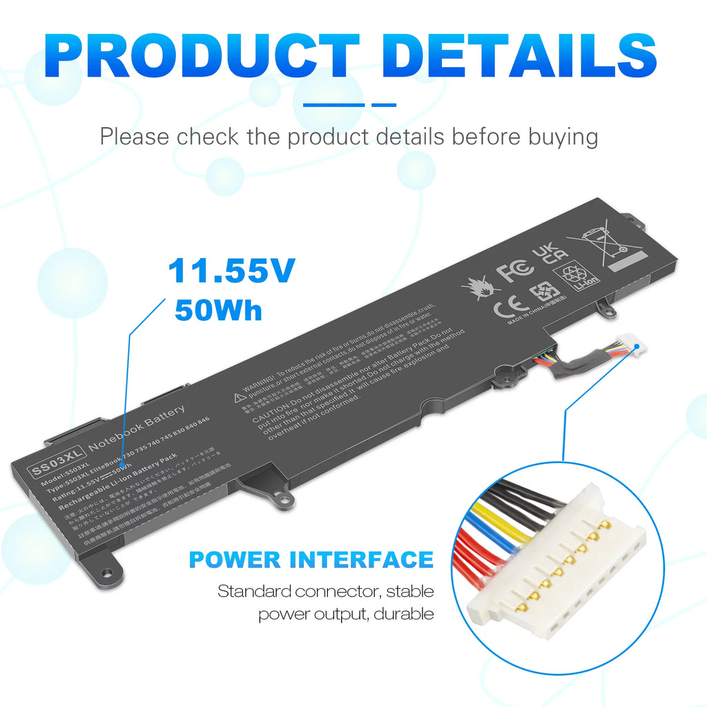 Battery for Hp EliteBook 735 740 745 830 836 840 A554588