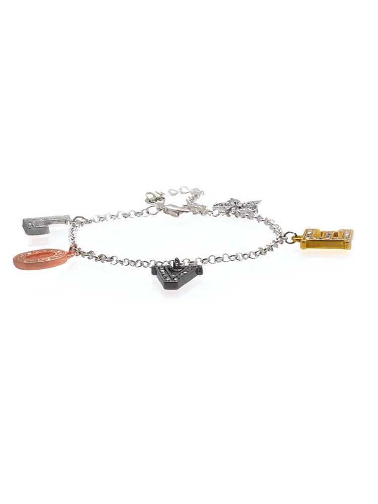 Pink Faceted Glass Multi-Colored Crystal Charm Bracelet X717