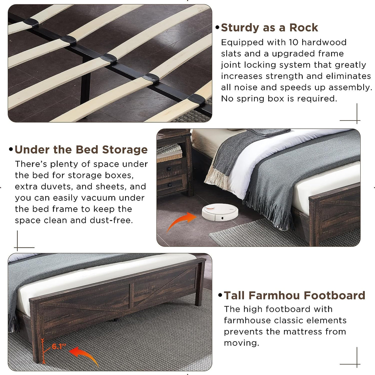 Light Rustic Oak Wood Platform Bed Frame with Bookcase Storage Headboard F31151