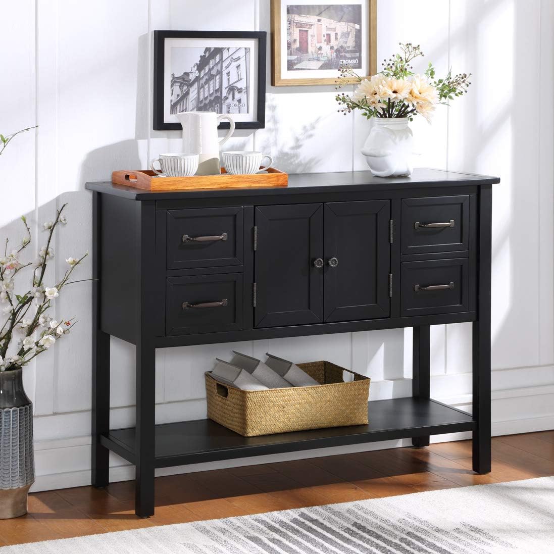 Light Green 6 Drawers Sideboard Console Table with Cabinet and Bottom Shelf A120