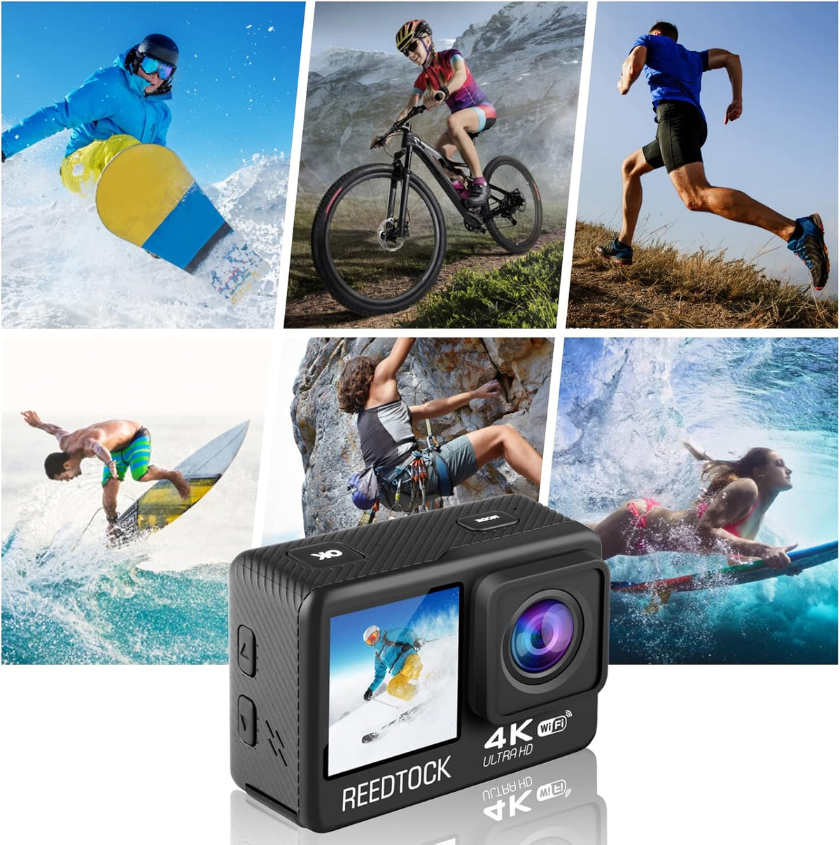 Action Camera 4K 24MP 2.0 Touch LCD Dual Screen Waterproof Sports Video Recorder 2 Batteries Accessories Kit Pack of 2 S55928